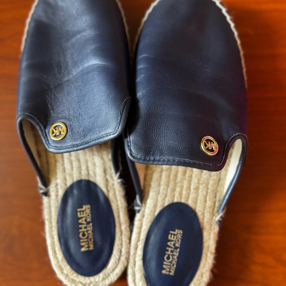 Michael Kors Navy Leather Espadrille Mules